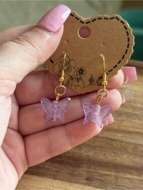 Handmade Butterfly Dangle Earrings in Iridescent Lilac